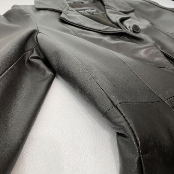 BOD & CHRISTENSEN DARK BROWN LEATHER SINGLE BREASTED MID-LENGTH JACKET COAT - 12 - Picture 8 of 11